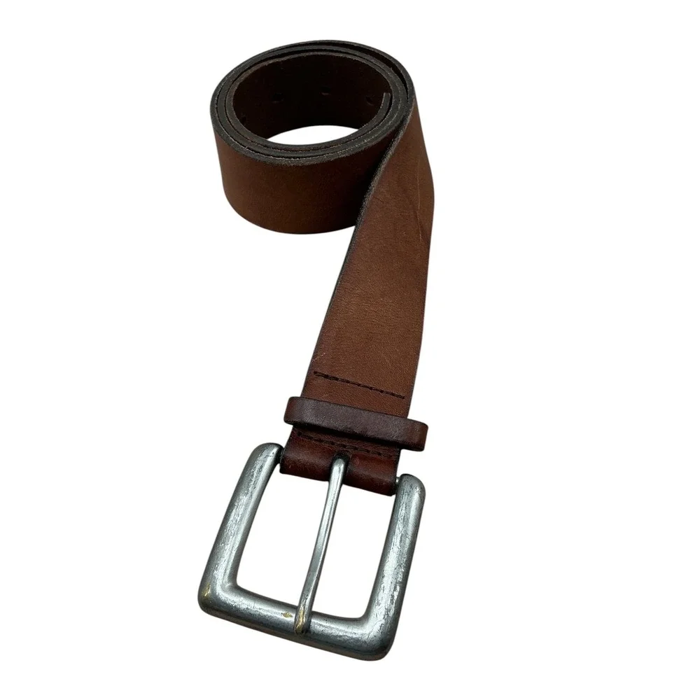 Old Navy Mens Brown Genuine Italian Leather Belt Solid Brass Buckle USA‎ Made M